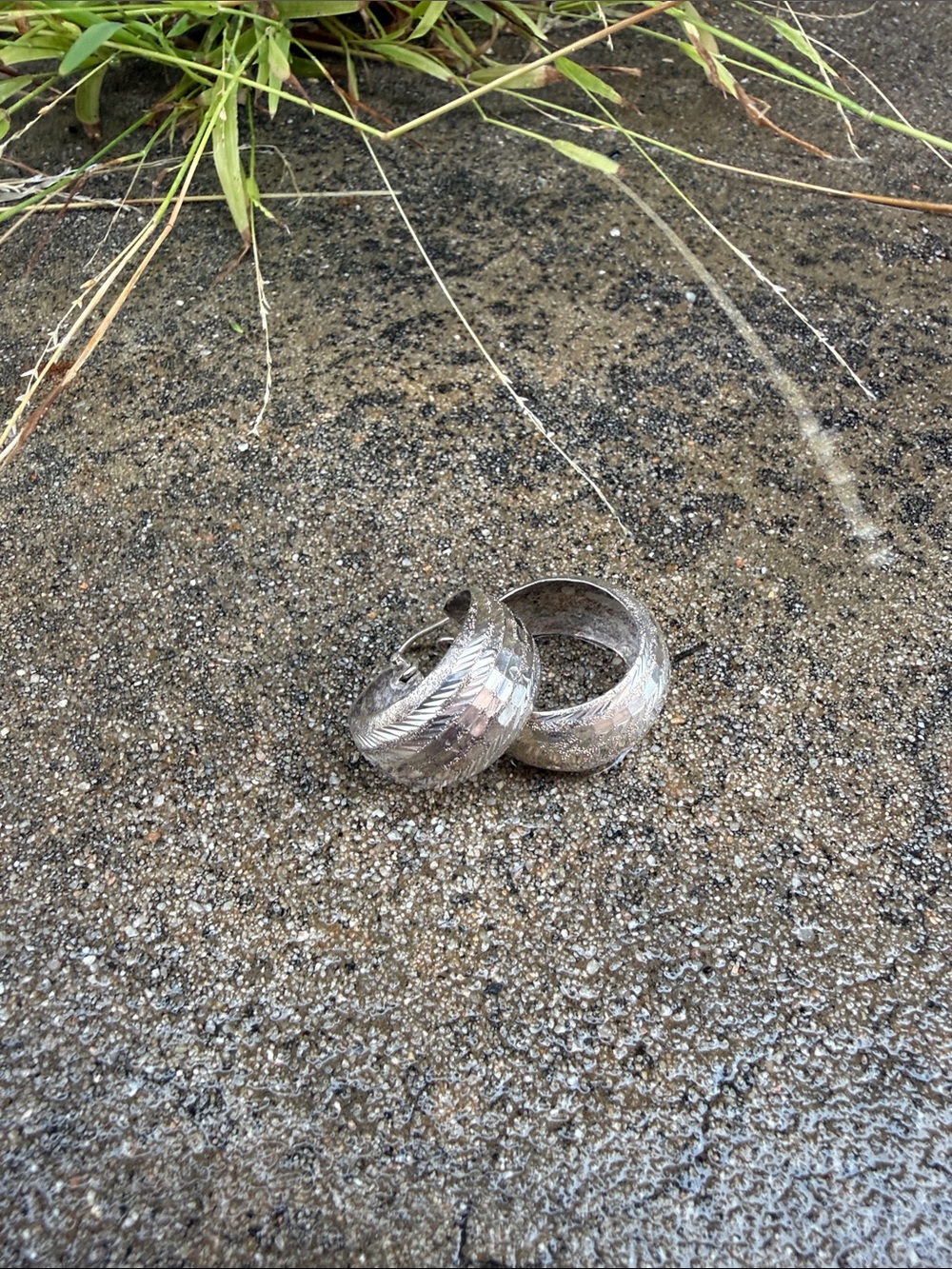 Vintage, Hammered Silver Textured Hoop Earrings